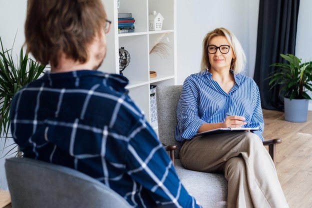 woman and man talking